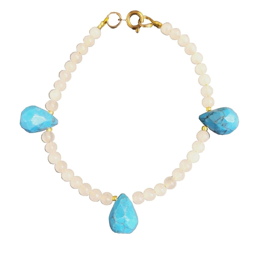 Handcrafted Turquoise/White Jade Beaded Bracelet